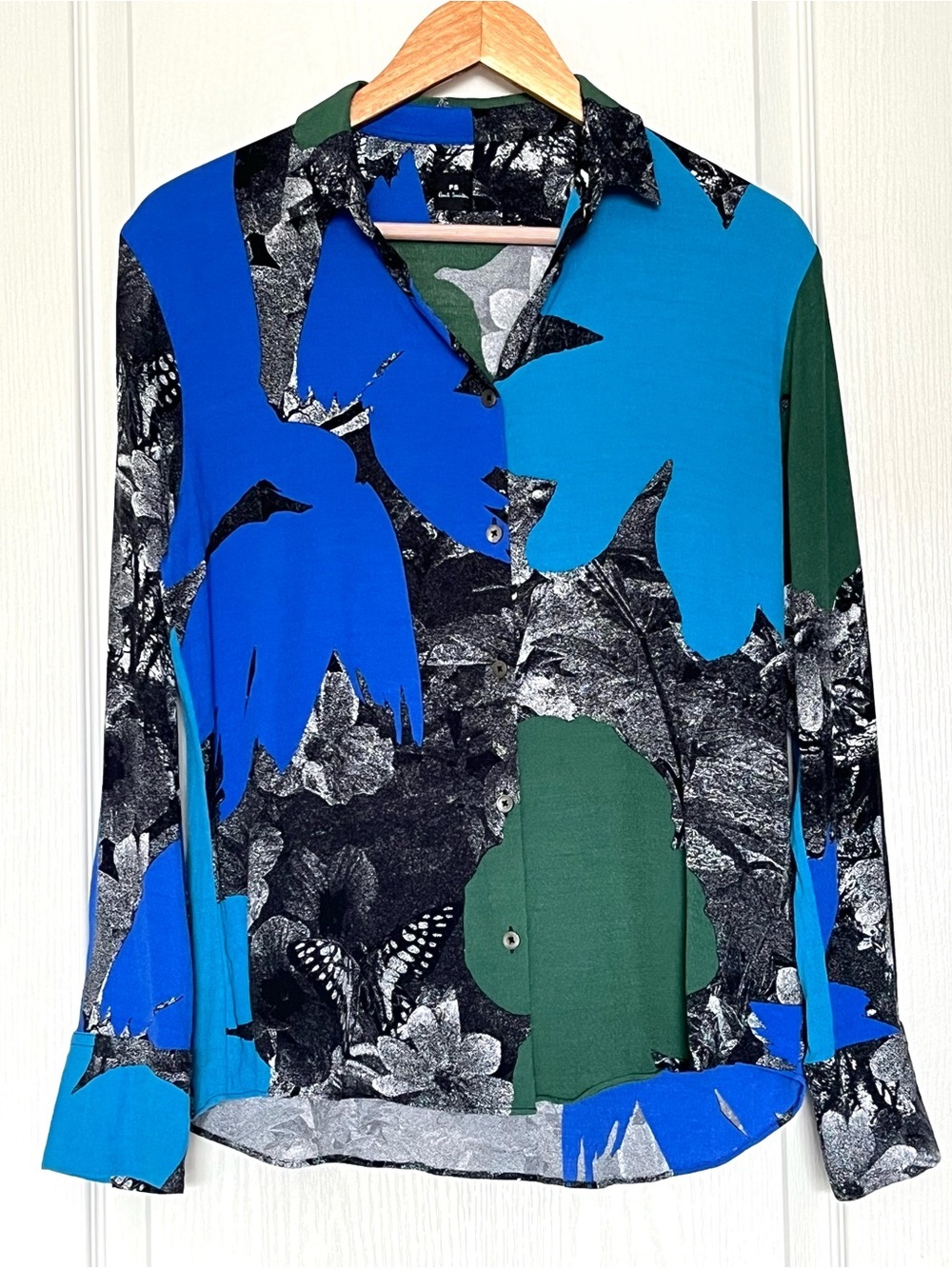 PS Paul Smith 100% Viscose Abstract Butterfly Colorblock Blouse Size 8 Dopamine